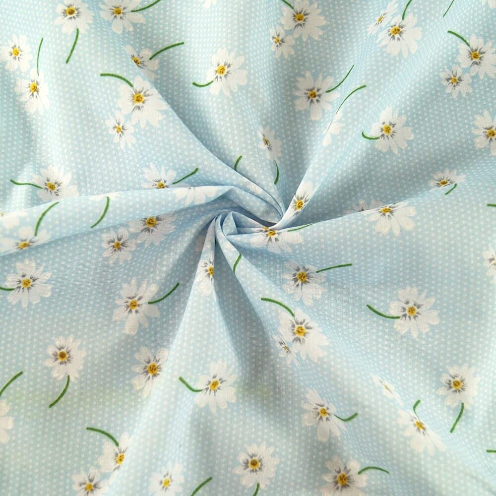 Oh Sew Crafty Limited Sky Blue Polycotton Fabric Polka Dot Floating Daisy Flowers Floral Spots Dots (Sold Per Metre) (Sky Blue)