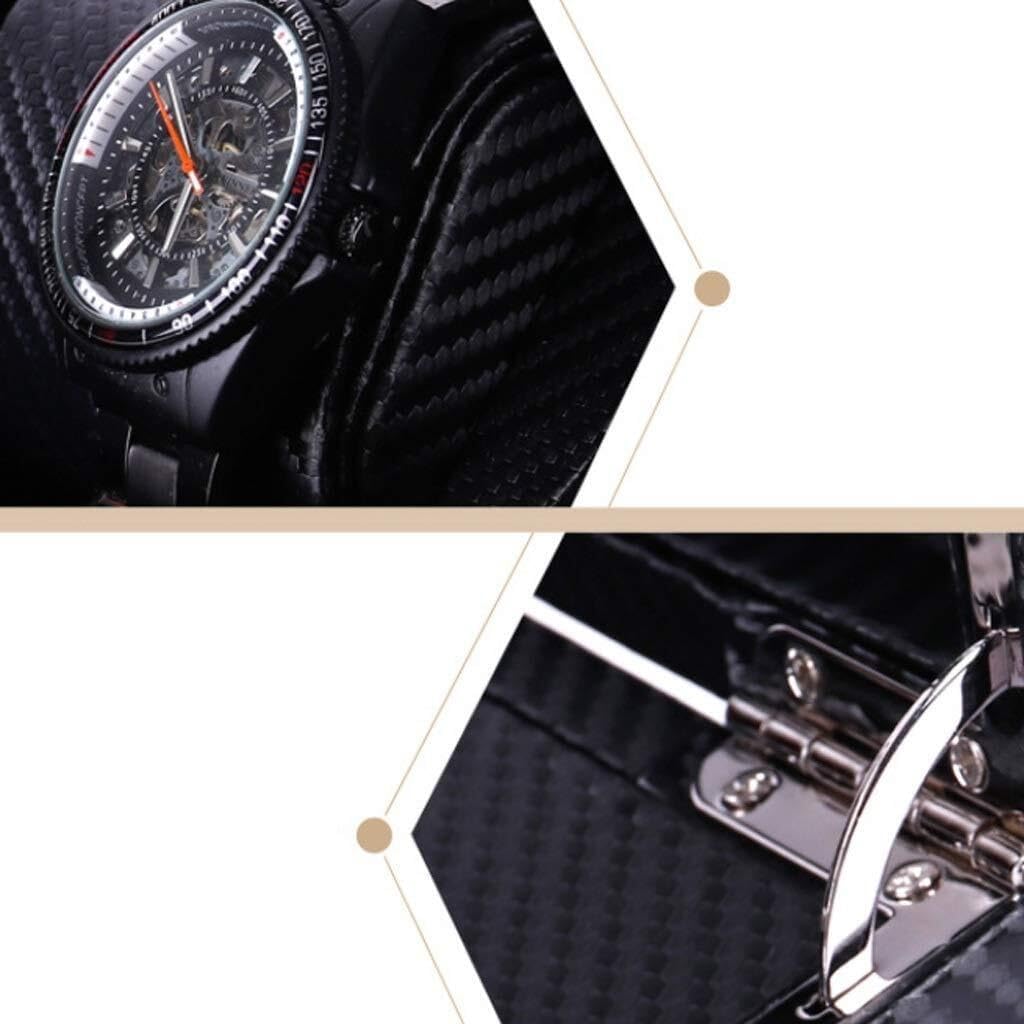 Carbon Fiber PU Leather Automatic Watch Winder Box, Silent Motor, Dual Watch Slots, 2 Rotation Modes