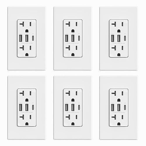 Miniatura 32 de ELEGRP Tomacorrientes USB, toma de pared de 3 puertos, toma eléctrica de 30 W 6.0 A, toma de corriente resistente a manipulaciones de 15 amperios