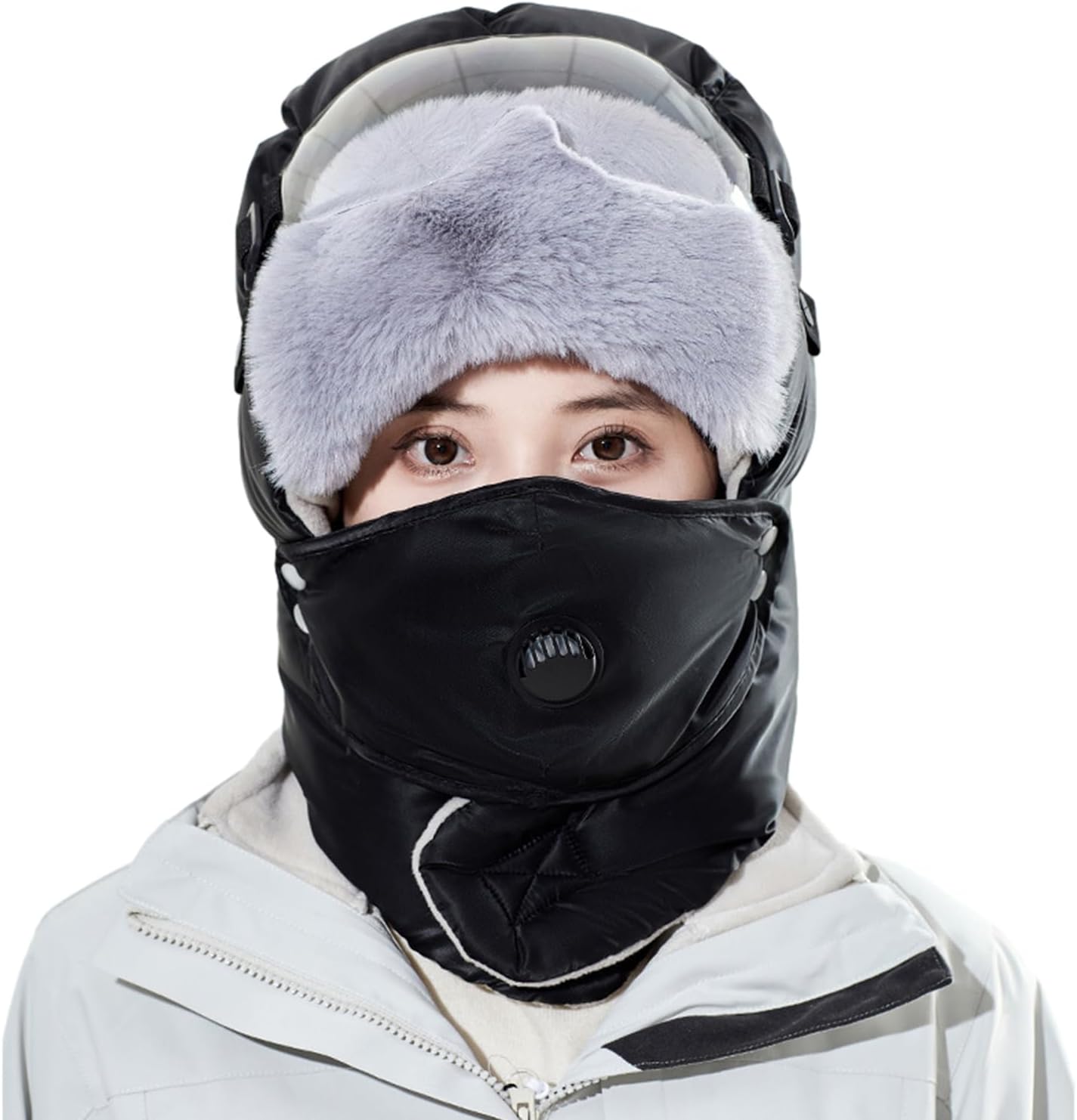 Hat Winter Thickened Outdoor Trapper Hat Outdoor Ski Windproof Earflap Caps Thicken with Goggles Skiing with Goggles Ear Flap Khaki