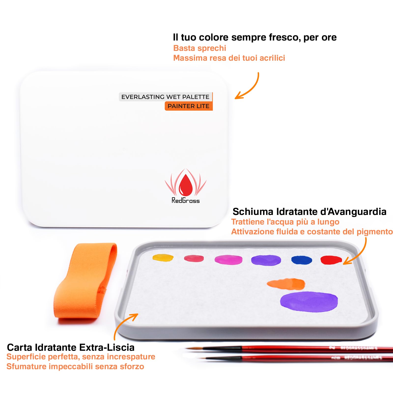 Redgrassgames Everlasting Wet Palette per pittura in miniatura e vernici acriliche - Painter Lite 8.9" - Mantiene la vernice fresca - Tavolozza di pittura con coperchio, sigillo, 50 fogli, 2 schiume