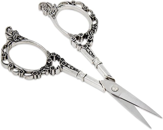 PsmGoods® Vintage Antique Stainless Steel Cross Stitch Antique Sewing Scissors Shears Old Style Look Bronze DIY 4.5" (Scissor Plum Silver)