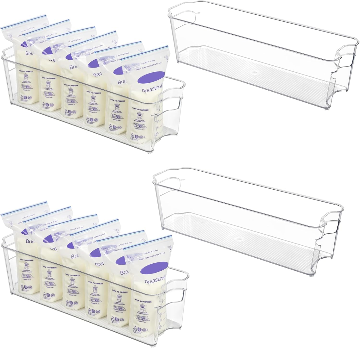 Organiseur Sachets Lait Maternel – Lot de 4 Bacs Rangement Réfrigérateur Congélateur – Stockage Conservation Lait Maternel – Rotation FIFO – Plastique Transparent Sans BPA – Compatible Tire-Lait