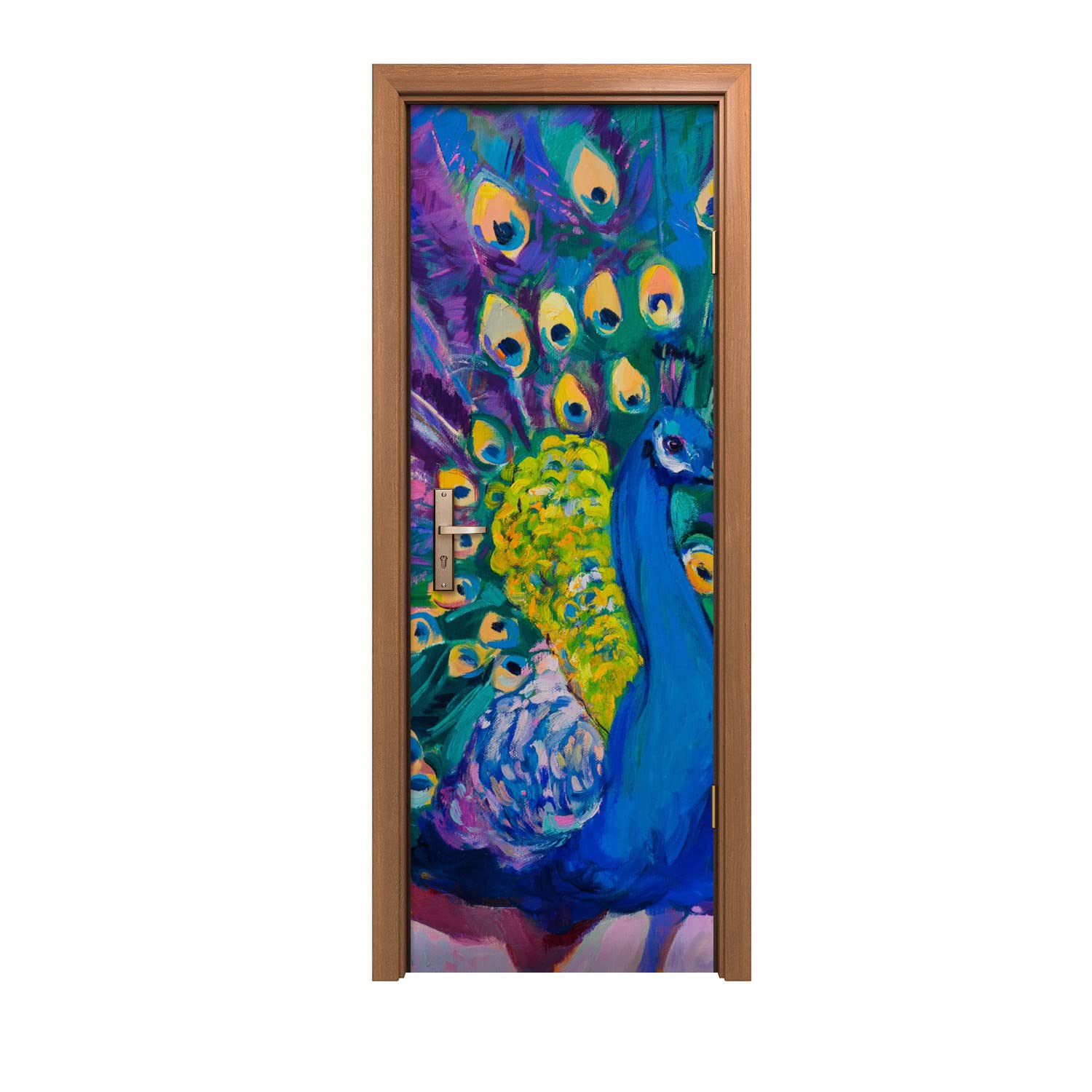 Autocollant de porte 70x200cm plumes de paon design oiseau coloray