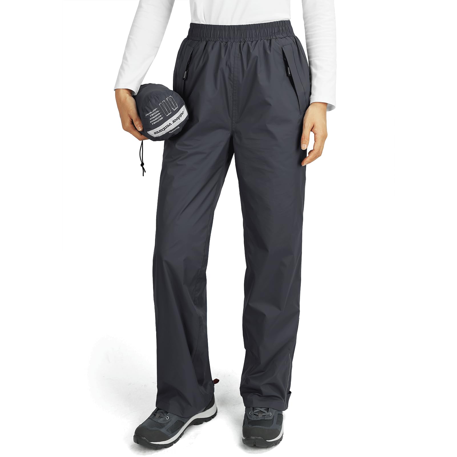 Outdoor Ventures Women's Rain Pants Packable Waterproof Hiking Pants Windproof Breathable Outdoor Rain Over Pants