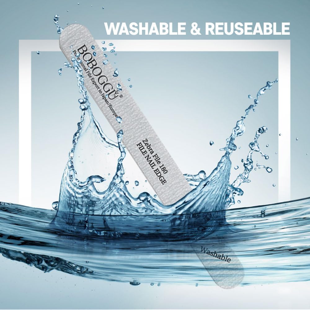 BOBOGGU 72 Korean Professional Nail Files 25PCS Double Sided Emery Board (180/180 Grit) Reusable Washable Durable Suitable for All Kinds of Nails, Zebra Color 180 Grit Nail File