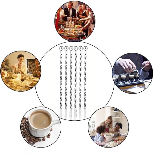 Miniatura 6 de 10 agitadores de acero inoxidable de 7.5 pulgadas con pequeñas paletas rectangulares para remover bebidas de café epoxi (plateado)