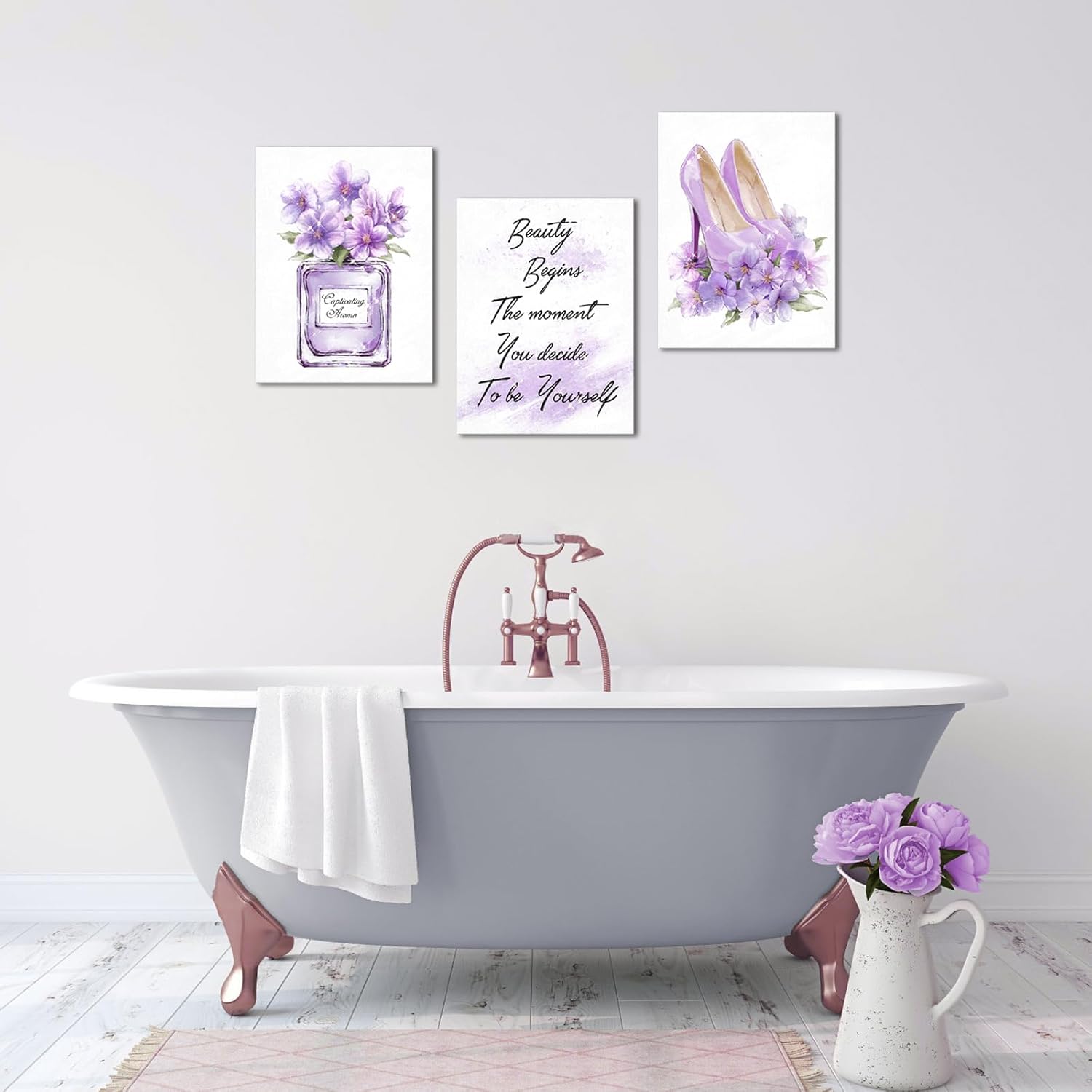 Artsbay Fashion Wall Decor Purple Wall Art Makeup Decoration Pictures for Girls Women Bedroom Bathroom Living Room 12" x 16" x 3PCS
