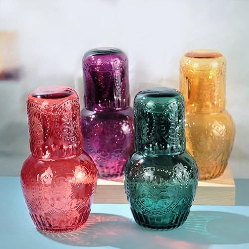 Vista 10 de Jarro de jugo de cristal con vaso de cristal para noche Ámbar