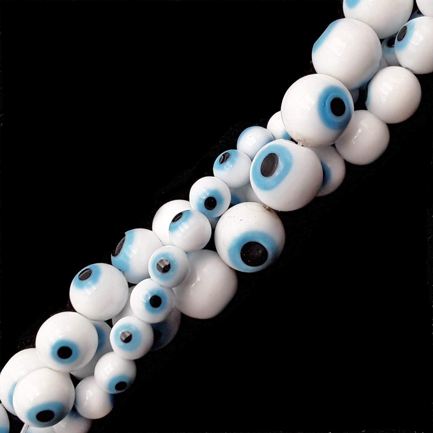 JM Design White Evil Eye Glass Smooth Round Beads Size 10mm 15.5 Strand for Jewelry Making