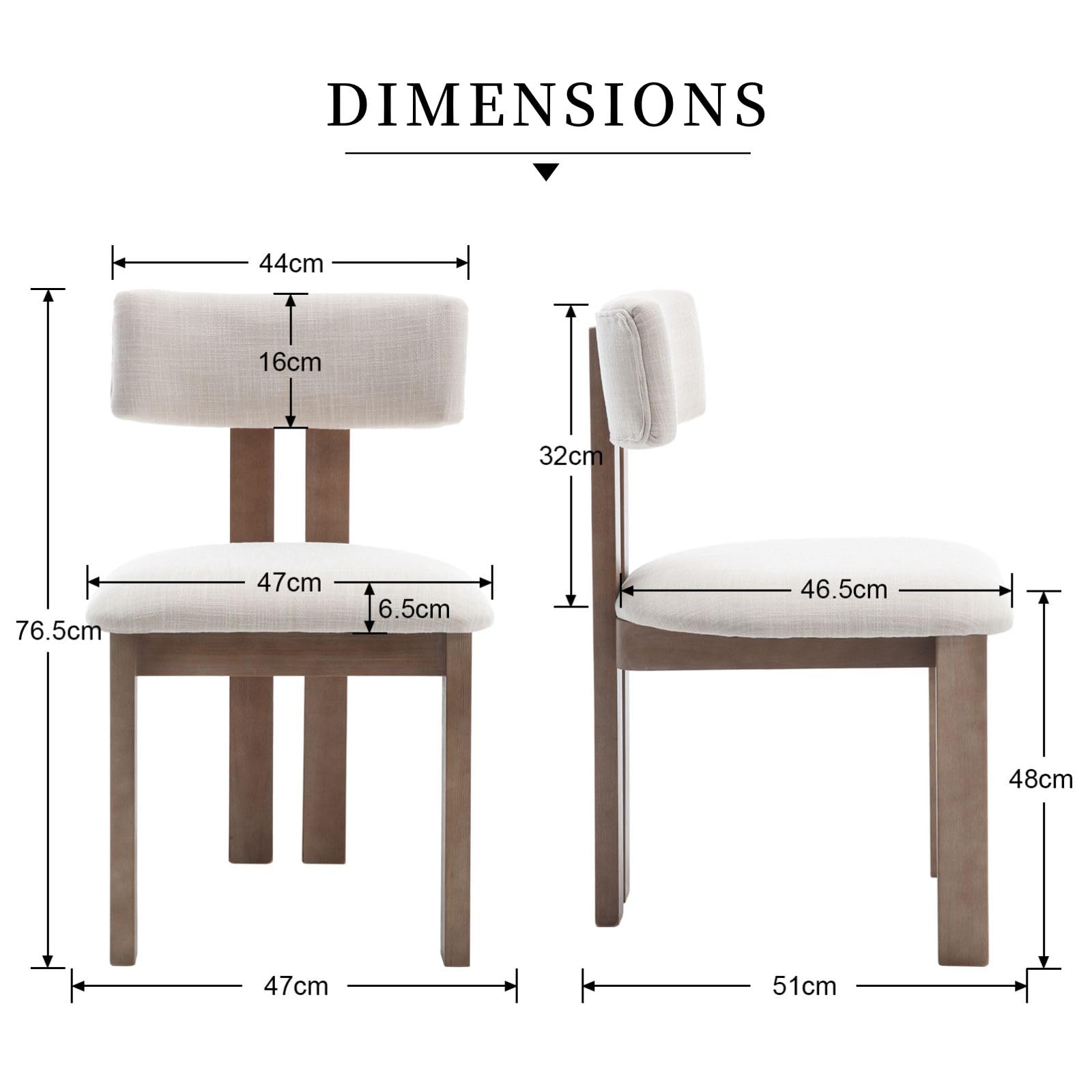 chairus 2PCS Sillas de Comedor de Lino con Patas de Madera, Biege | Asiento y Respaldo Tapizadas de Lino, Respaldo Curvo, Sin Brazos