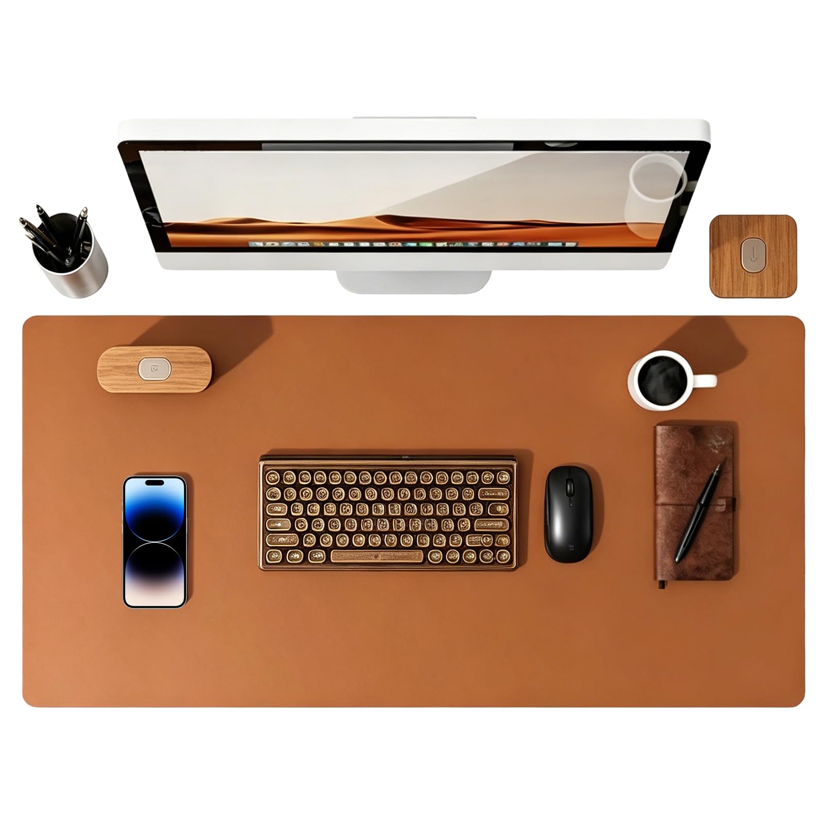Tapis de Bureau Cuir PU Marron 90x40cm XXL – Sous-Main Antidérapant Imperméable, Protection Bureau