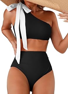 Herseas Women's One Bow Shoulder Bikini Sets 2 Piece Ruched Swimsuit Elegant Bathing Suit Price In India