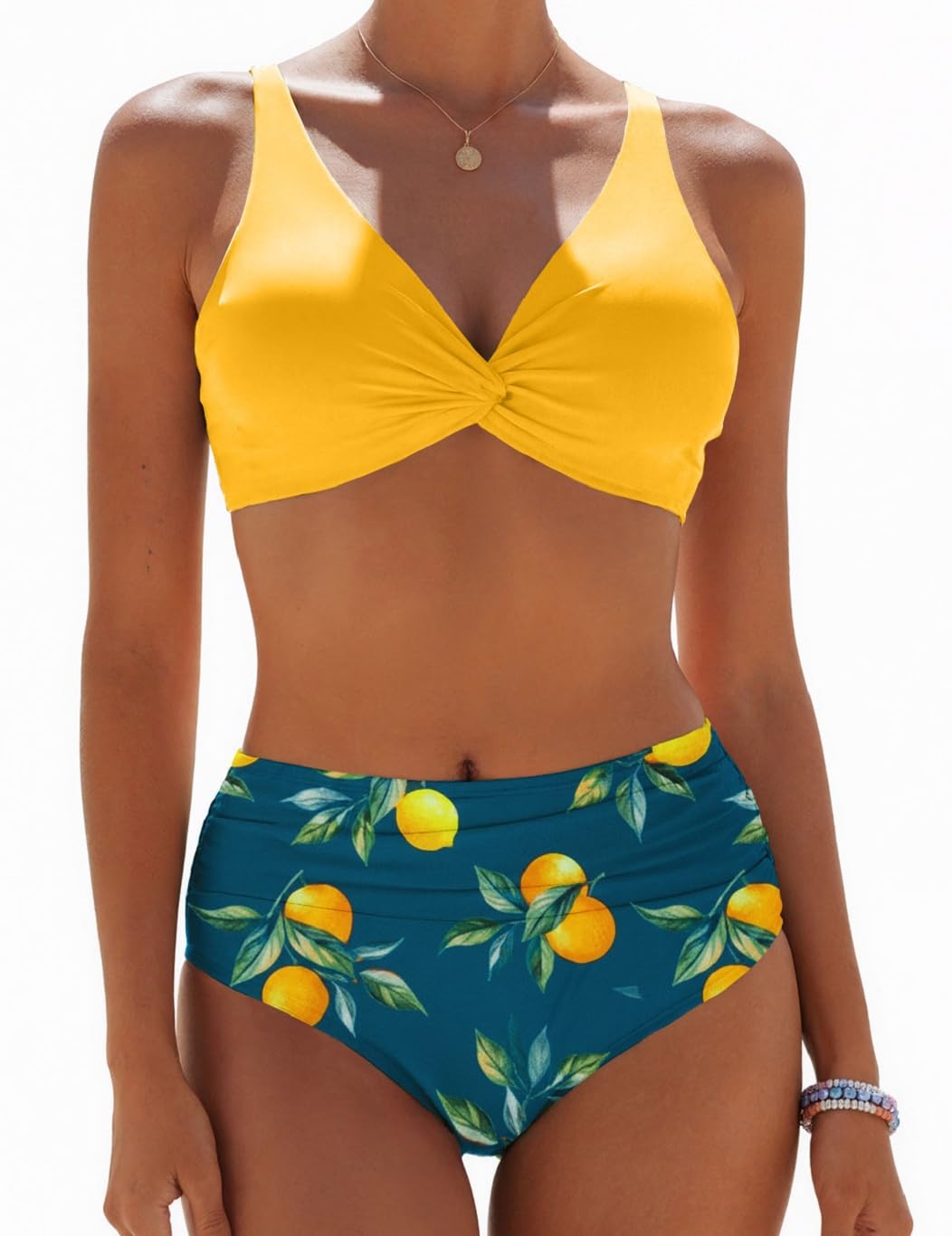 Yutdeng Bikini Mujer Braga Alta Bañador Dos Piezas Reductor Barriga Bikini Push Up con Relleno Crossover Cuello V Conjunto Bikini Alto Vientre Plano Traje de Baño Mujer 2 Piezas Ropa de Baño — view 8