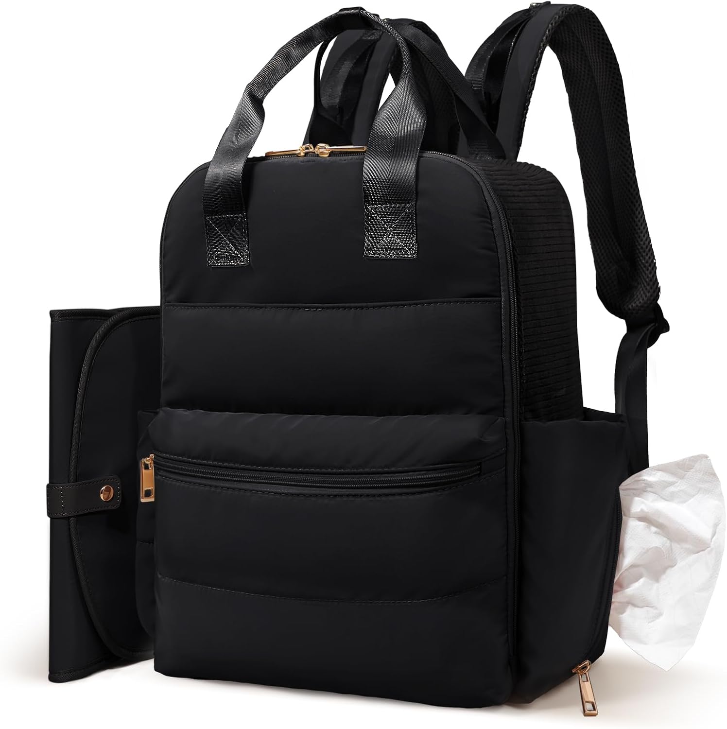 MOMINSIDE Diaper Bag Backpack,Baby Diaper Bag with Changing Station,Baby Travel Bag with 15 Pockets,4 Insulated Pockets,Black