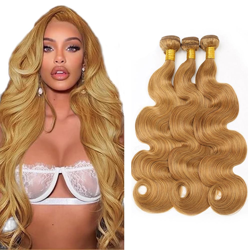 Photo 1 of 27 Blonde Bundles Human Hair Honey Blonde Body Wave Bundle Brazilian Virgin Human Hair 3 Bundles 28 30 32 Inch 27 Body Wave Bundles Hair Extensions 150g