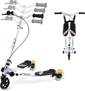 Swing Scooter for Kids, 3 Wheels Foldable Wiggle Kick Scooter Push Drifting with 4 Adjustable Handlebar & 2 Rear LED Wheel for Boys and Girls Ages 3-8