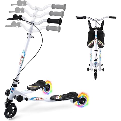 Swing Scooter for Kids, 3 Wheels Foldable Wiggle Kick Scooter Push Drifting with 4 Adjustable Handlebar & 2 Rear LED Wheel for Boys and Girls Ages 3-8