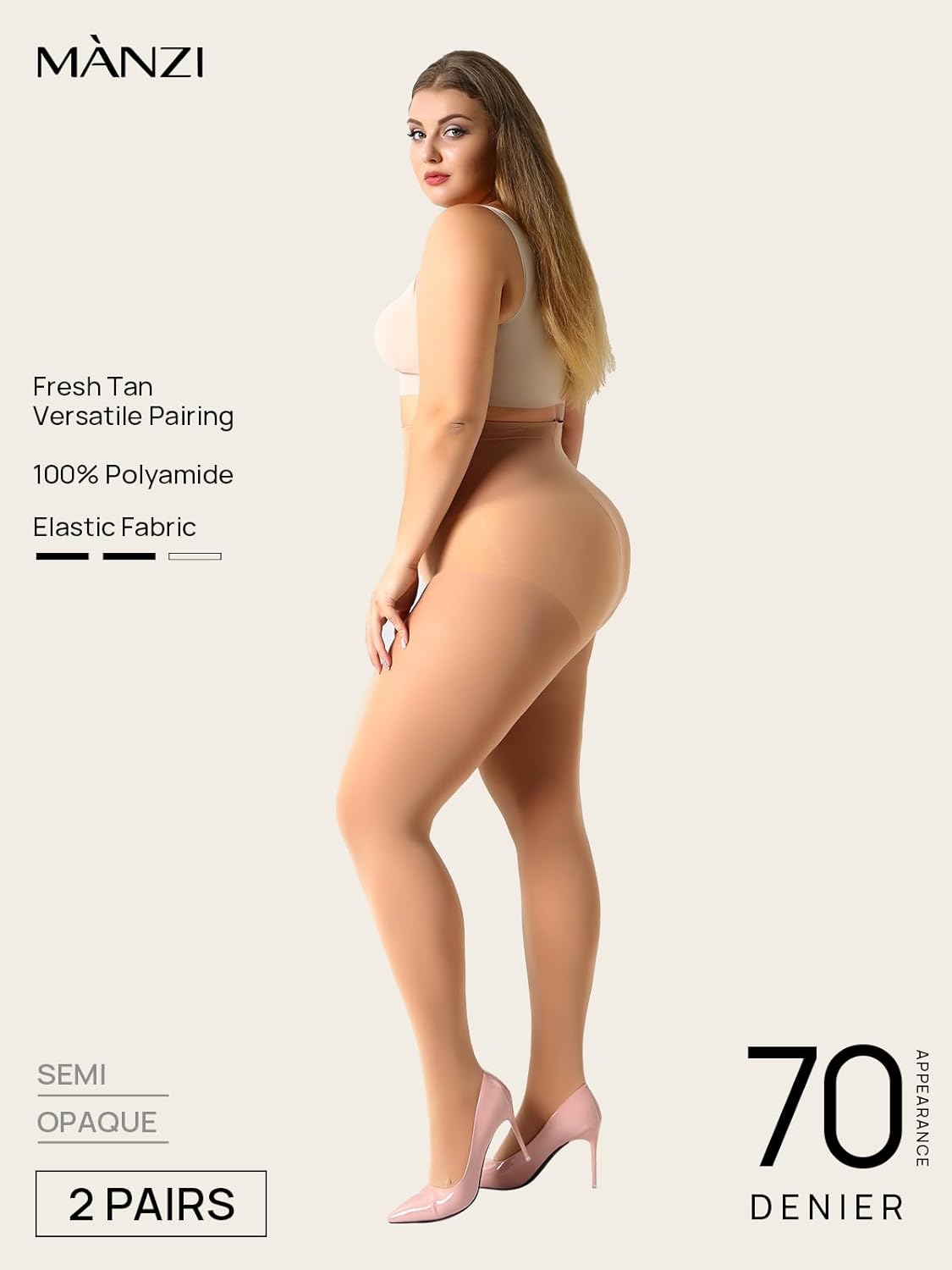 MANZI Women's 2 Pairs Control Top Pantyhose High Waist Plus Size Tights Ultra-Soft - Image 3