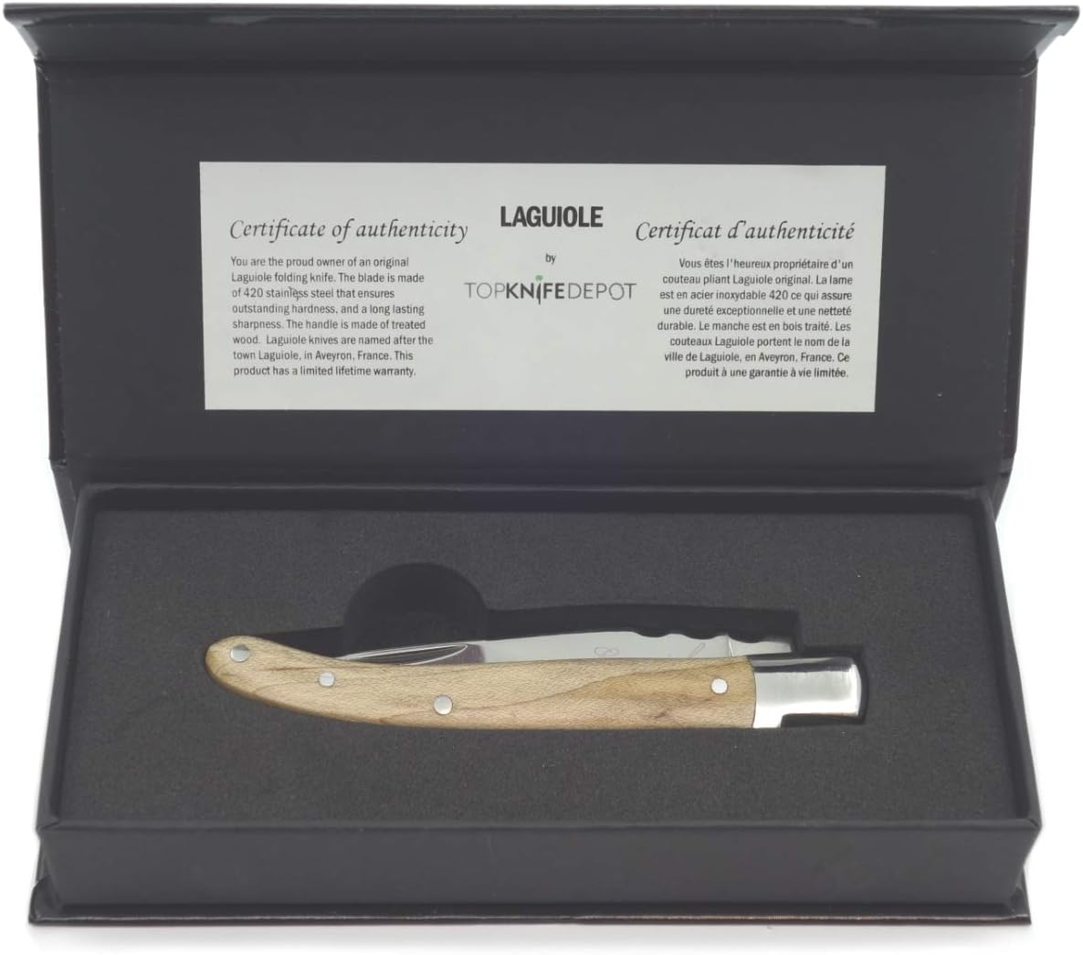 TopKnife Laguiole 7-5/8" Multipurpose Folding Knife - Maple Wood Handle – Good Option as Personal Steak Knife – Magnetic Gift Box