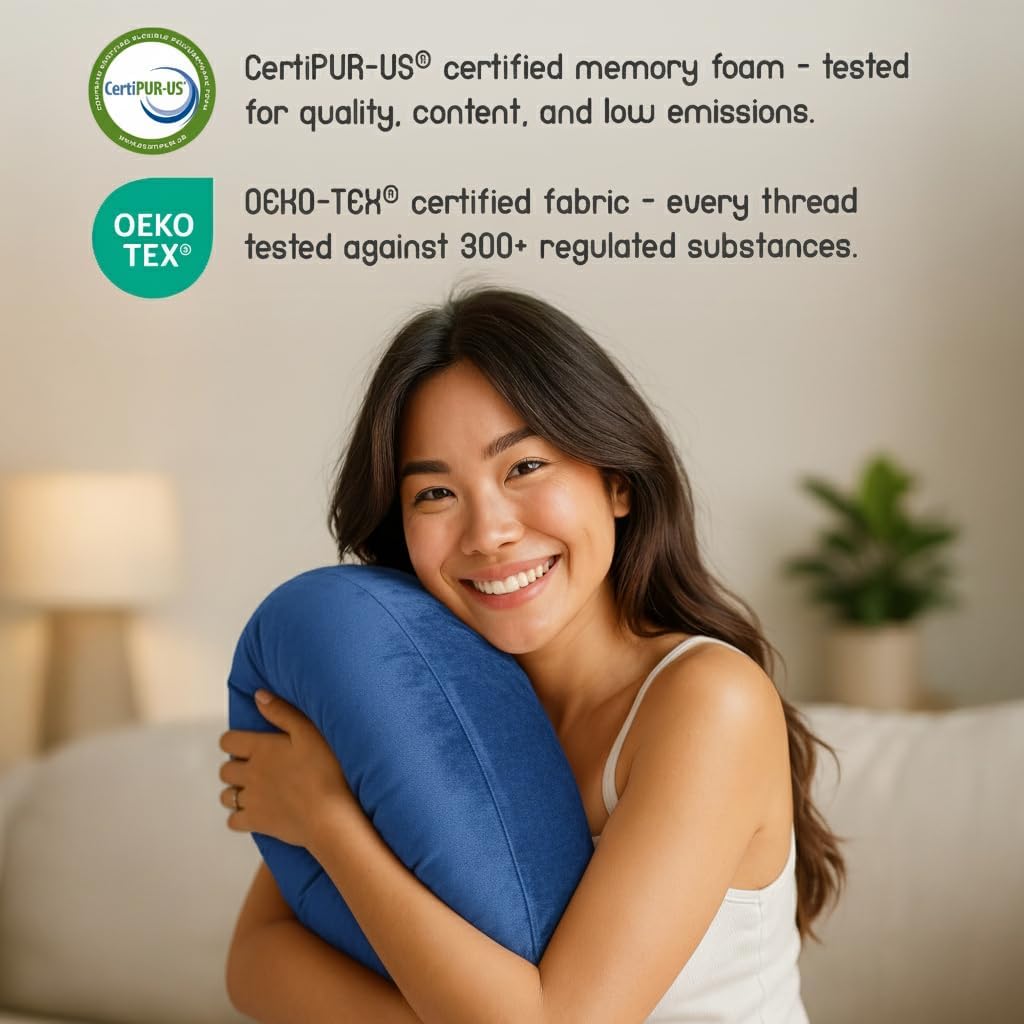 MELLO Lap Pillow for Reading – Memory Foam Gaming Pillow for Lap, Crochet, Crafting, Knitting, Elbow and Arm Support Cushion for Rest in Couch and Bed (Navy Blue, Standard)