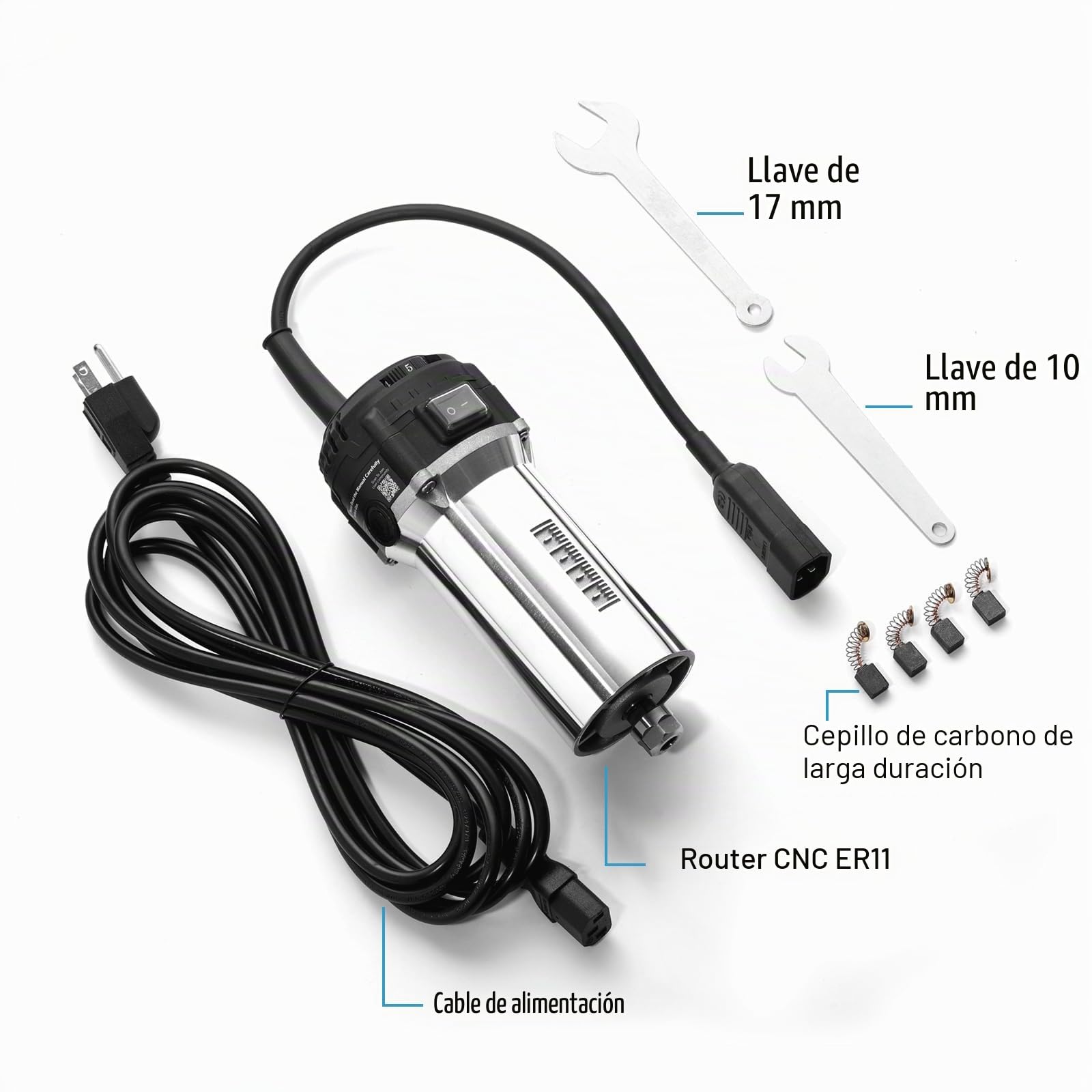 SainSmart Enrutador Compacto 710 W de 65 mm de diámetro, 6 velocidades variables, desmoladora portátil, equipada con pinza ER11 y 4 escobillas de carbón