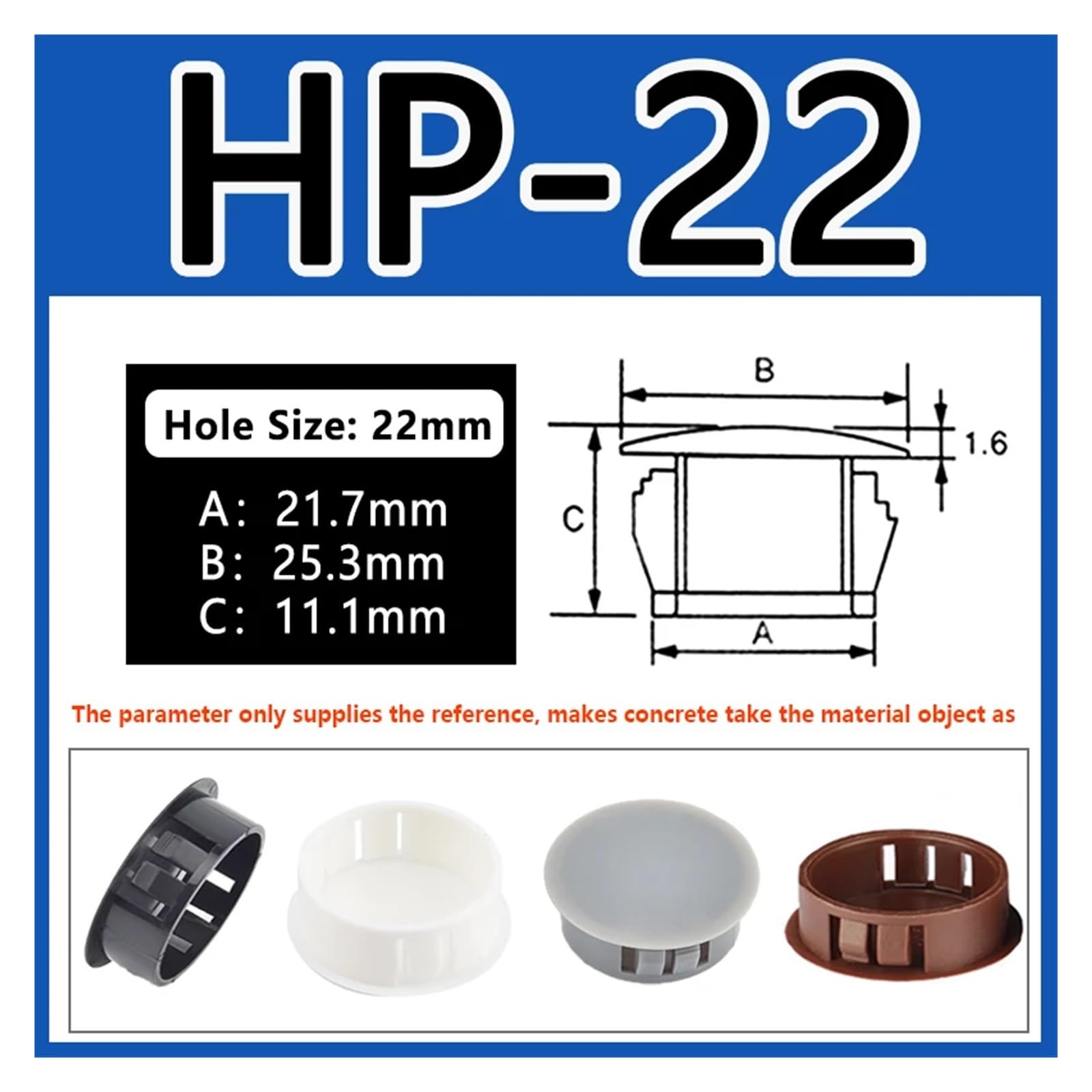 Szary nylonowy korek do otworu 5-32 mm Płaska nasadka z pokrywą HP22(HP-22, 100 szt.)