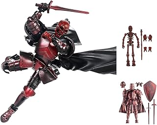 Skeleton Knight Model Kit, Medieval Fantasy Action Figure with Interchangeable Armor, Sword and Shield, Poseable DIY Assembly Figure for Adults (Red)