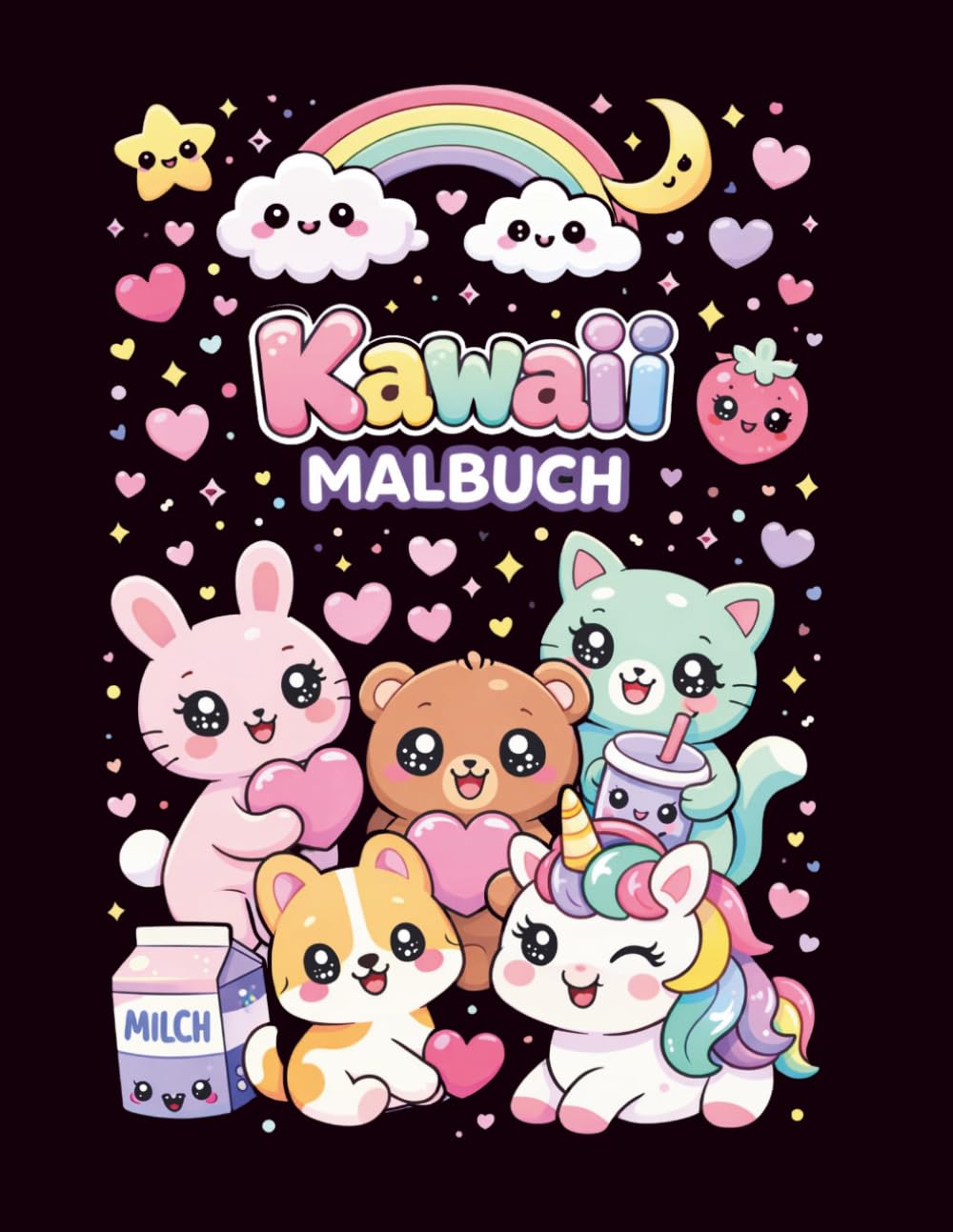 Süßes Kawaii Malbuch für Kinder ab 4–8 Jahren - Einfache & niedliche Ausmalbilder mit Tieren, Einhörnern & süßen Motiven | Über 50 Motive: Kreativer ... & Mädchen | Perfektes Geschenk für Kinder