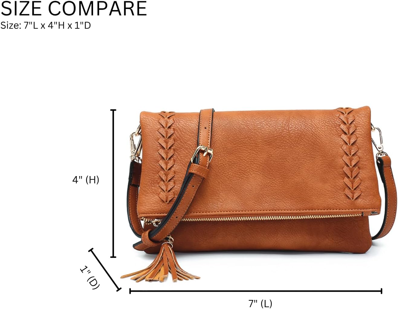 JEN & CO. Isadora Distressed Whipstitch Crossbody Bags Vegan Leather Flapover Clutch Purses Shoulder Handbags for Women
