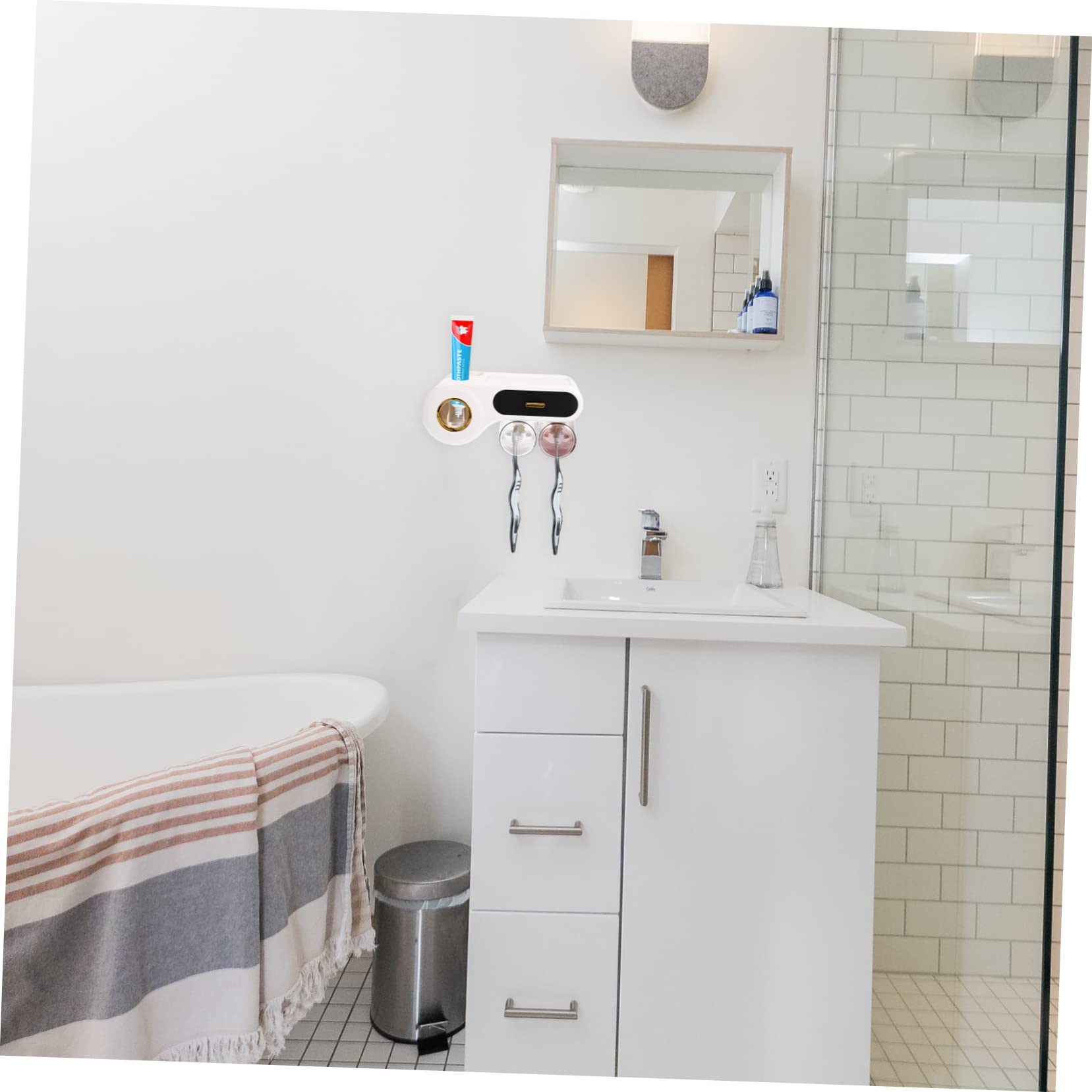 Portacepillos de Dientes de Pared Negro Plástico, Organizador | Cepillos y Maquinillas, Diseño Sencillo y Multifuncional, Set de Vaso y Soporte para Lavabo