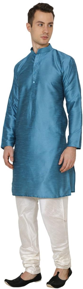 Royal Men's Wonderctaft Silk Blend Solid Kurta Pyjama Turquise