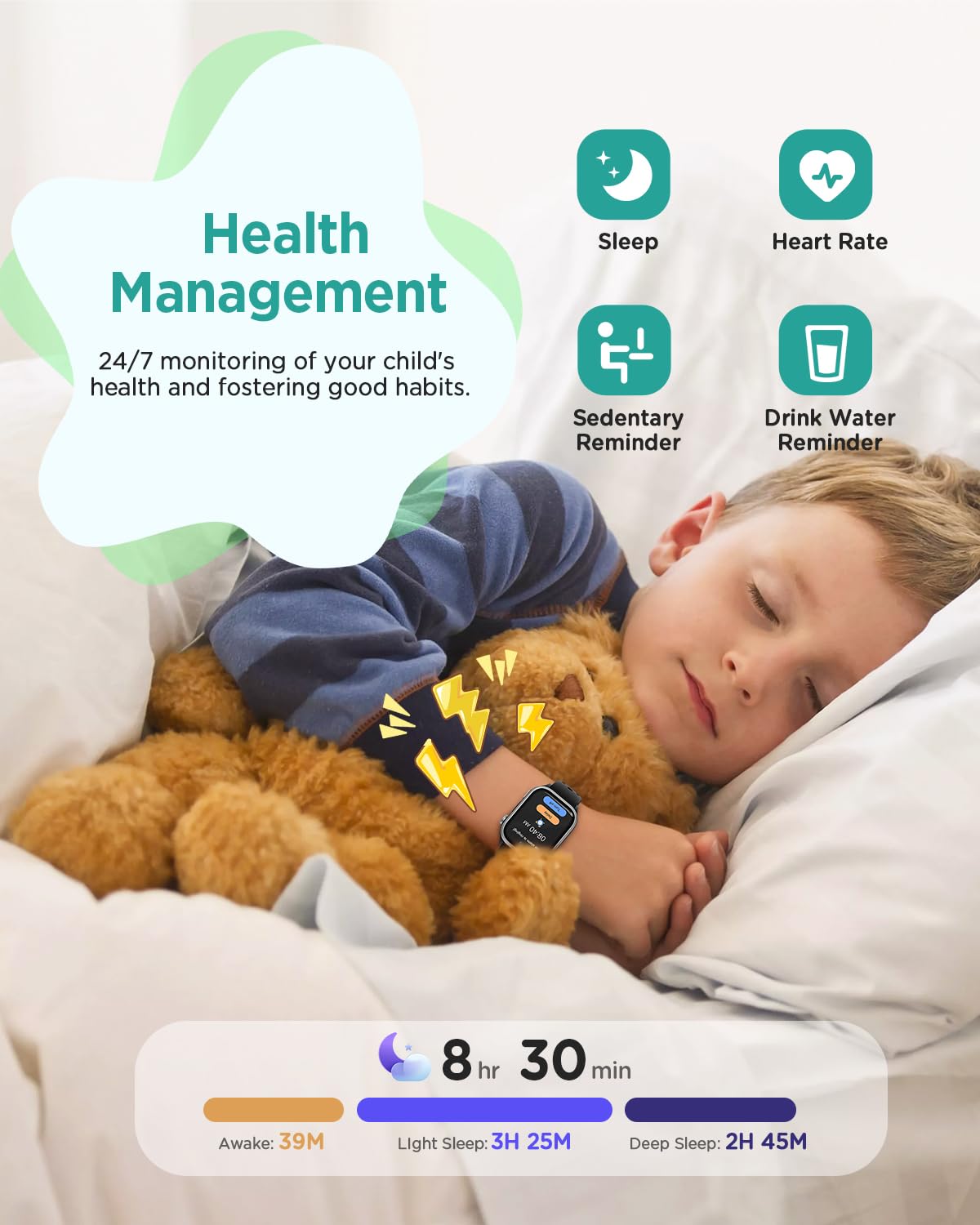 RUXINGX 2025 Smartwatch Bambini, 1,52" Orologio Smartwatch Bambino con 170+ Sports, Pet Digitale,Frequenza Cardiaca, Sonno, Audiolibri, Flashcard, 20 Giochi, Contapassi IP68, 4-12 Anni Regalo, Nero