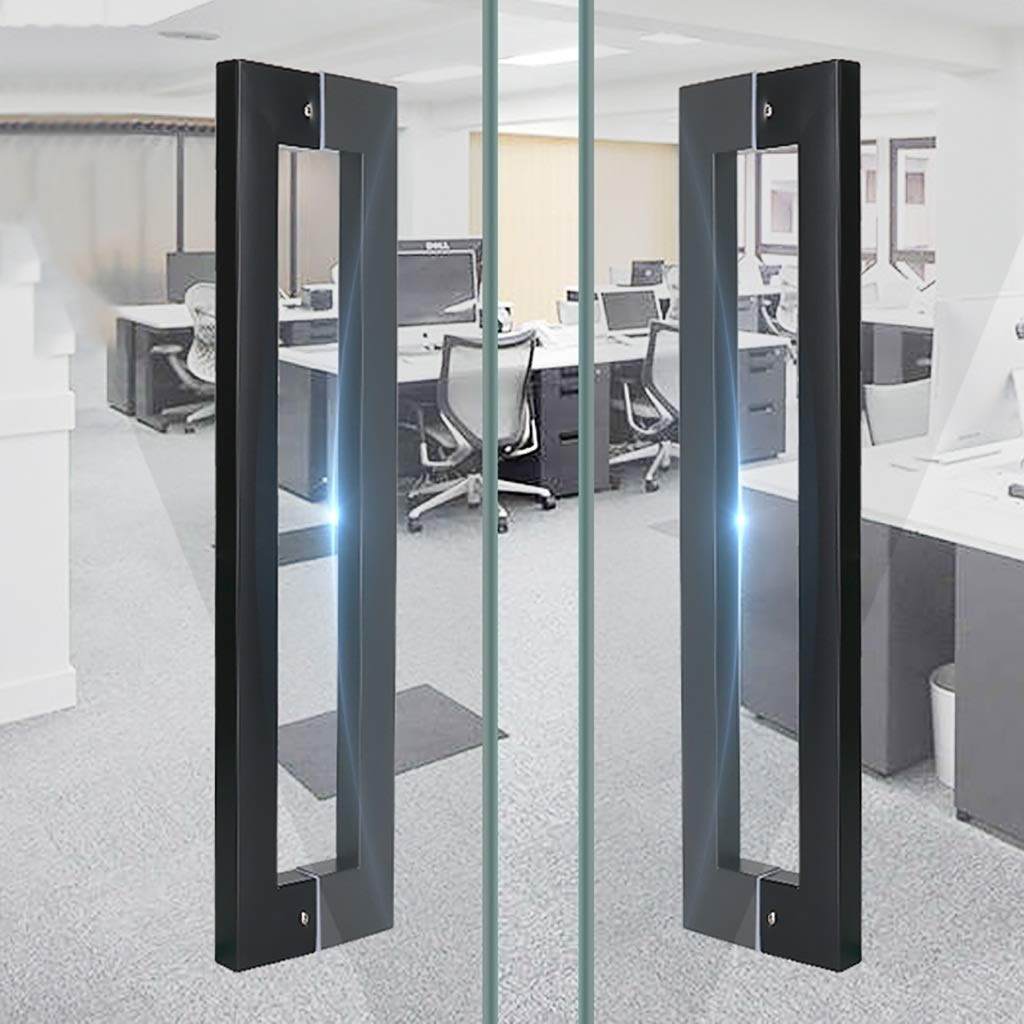 Pasamanos de escalera universal para interiores y exteriores, manija de puerta de empujar y tirar, manija de puerta de vidrio de oficina de tubo cuadrado de acero inoxidable negro/manija de pu