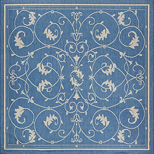 Couristan Recife Indoor/Outdoor Area Rug For Patios, Decks, Kitchens, And Laundry Rooms, All-Weather, Pet-Friendly And Easy To Clean, Veranda Pattern In Champagne Ivory-Blue, 7'6" Square #TOP24