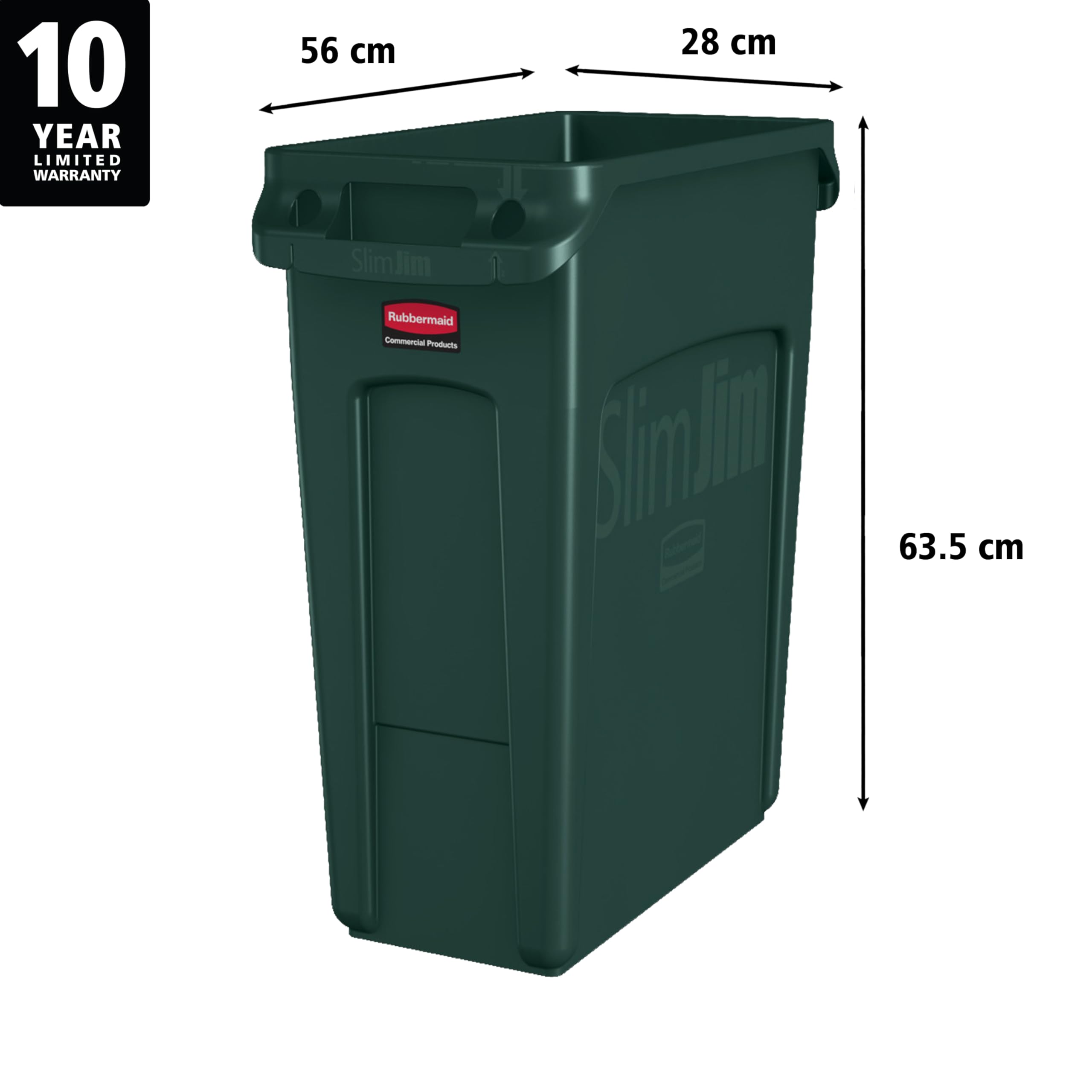 Rubbermaid Commercial Products Commercial Slim Jim con ranuras de ventilación cubo de basura recipiente de residuos, 60 L, verde, 1