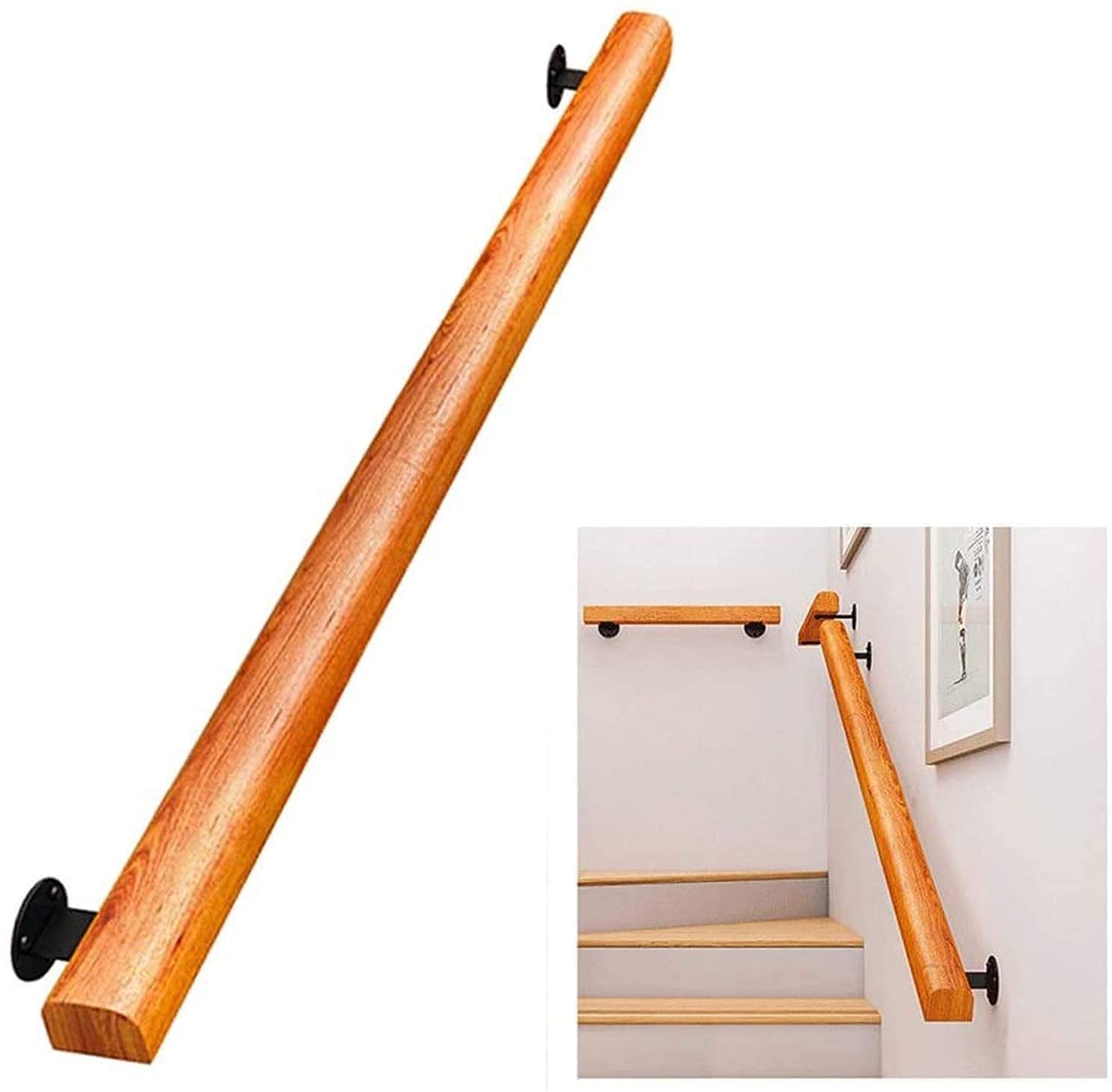 Main Courante en Bois d'escalier antidérapante de 1 à 20 pi avec kit de fixation complet