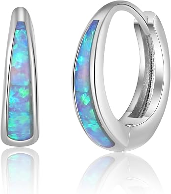 Opal Huggie Earrings for Women Trendy 14k Gold Plated Huggie Hoop Earrings Small Silver Earring Opal Jewelry Birthday Gifts for Women Mom Her