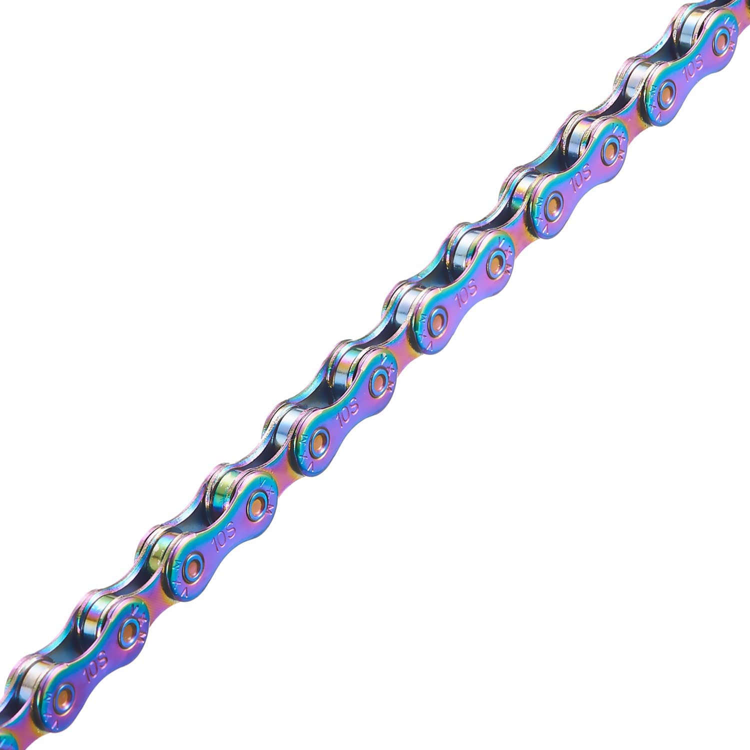 YBEKI Catena per bicicletta colorata in acciaio al carbonio, 10 velocità, resistenza alla trazione 11.500 PSI, 1/2" x 11/128", 116 maglie con 3 attrezzi SRAM PowerLock+, compatibile Shimano/SRAM 6-8