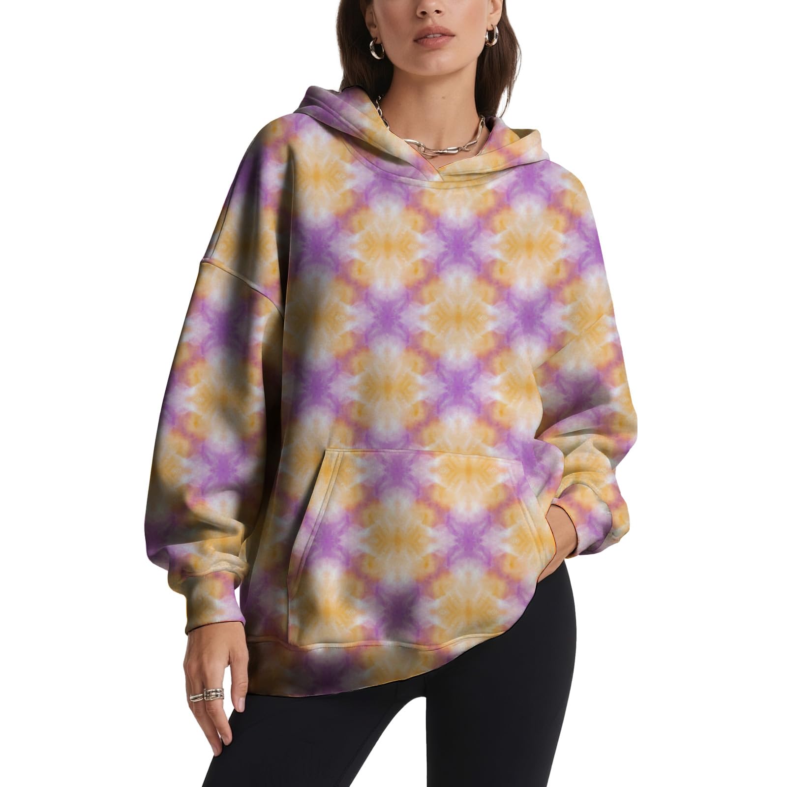 Zhyaj Women's Artistic Pattern Oversized Hoodie Pullover Sweatshirt Long Sleeve Casual Top With Front Pocket