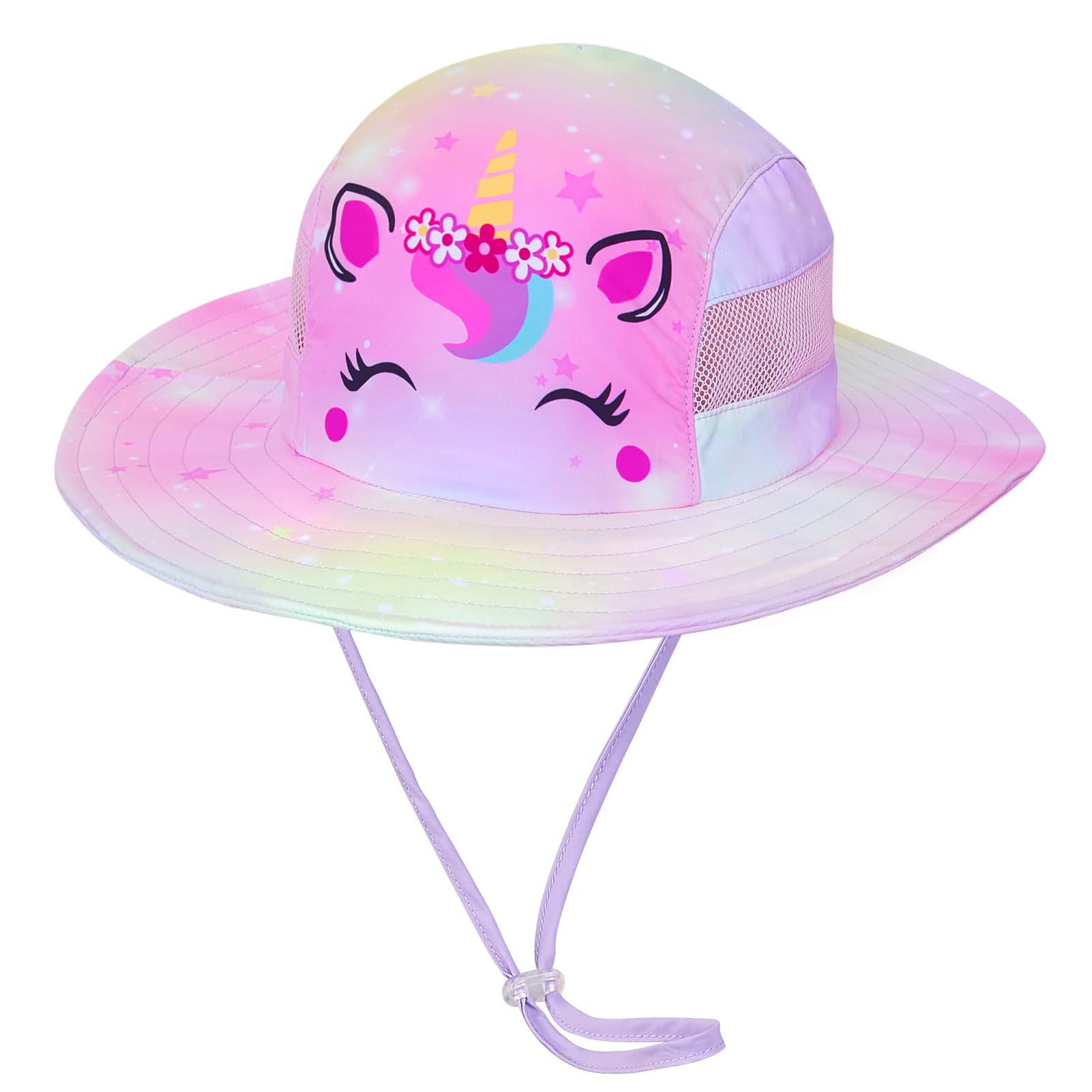 MHJY Sombrero para el sol para niños, gorro de verano para niña, protección UV, gorro de unicornio, gorro con ala ancha y cintas ajustables para niños de 2 a 8 años
