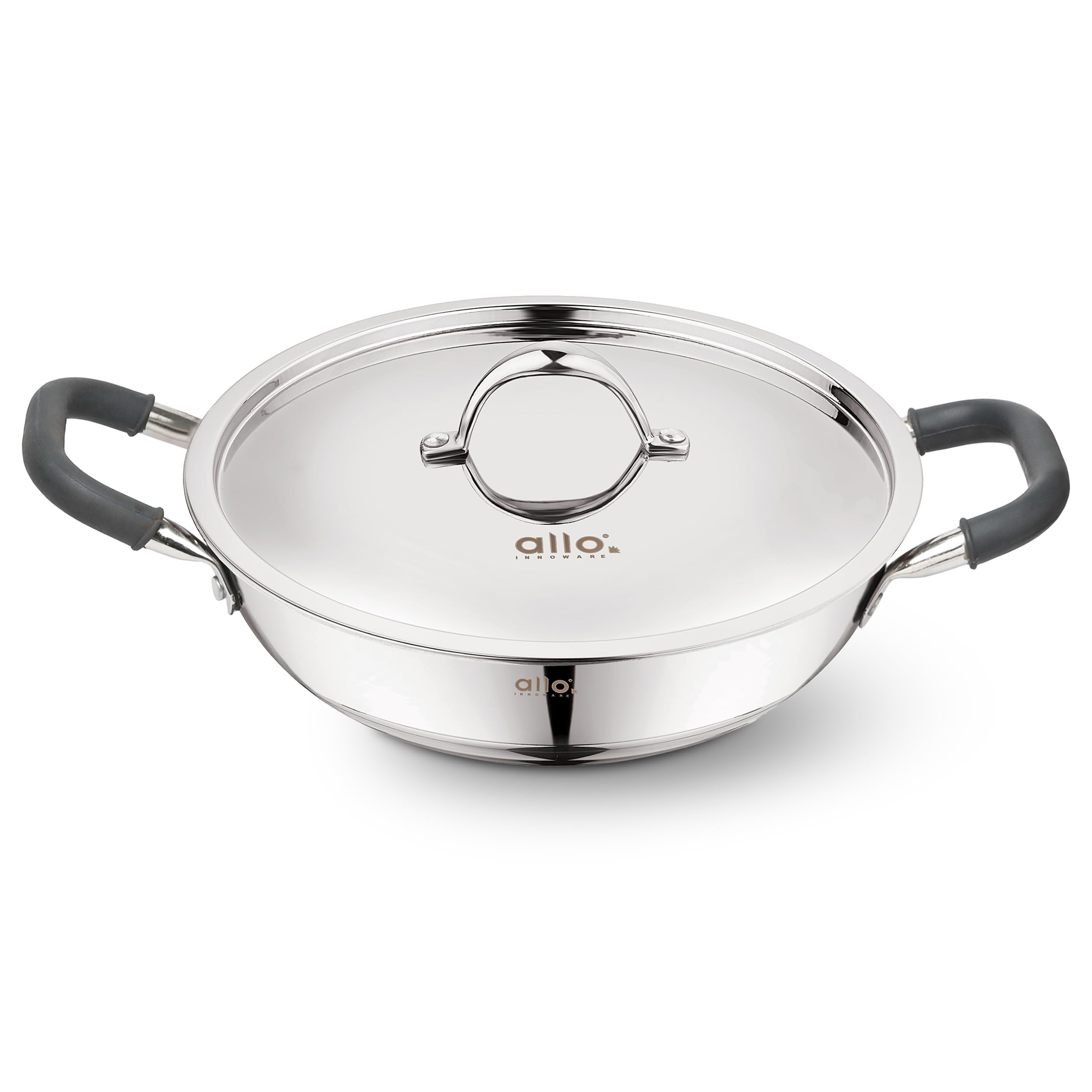 Allo CookSafe 2.7 litres TriPly Stainless Steel Kadhai | with Stainless Steel Lid | Induction Friendly | Naturally Non Stick , 24Cm