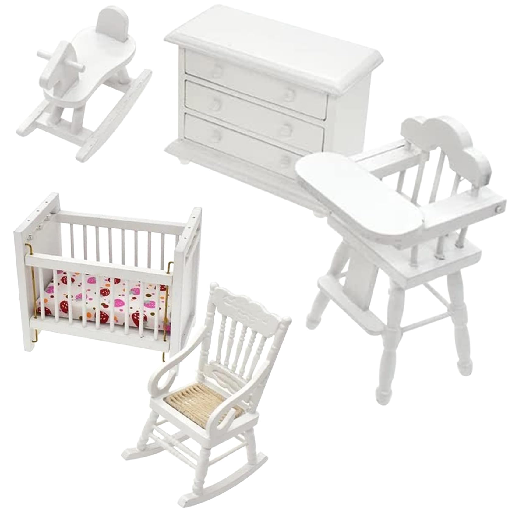 Muebles de casa de muñecas de madera 5 piezas escala 1:12 mini dormitorio de madera 6