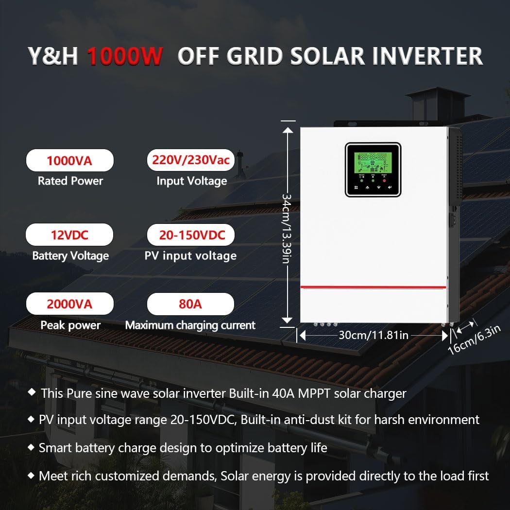 Y&H 1000W Off Grid Solar Inverter dimensions and key specifications