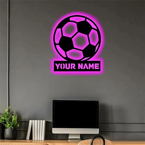 Miniatura 4 de Letrero con nombre de fútbol, placa de luz LED de noche de fútbol, 16 colores, luz de pared de neón, regalos de fútbol para papá, marido, hijo (16