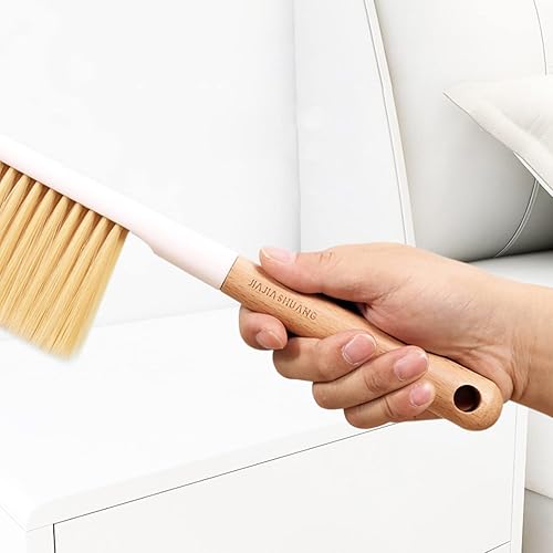 Miniatura 5 de Escoba de mano con mango de madera, cerdas suaves, cepillo de limpieza para contador de polvo, para limpiar ropa, sofá, sábanas y alfombras (beige)