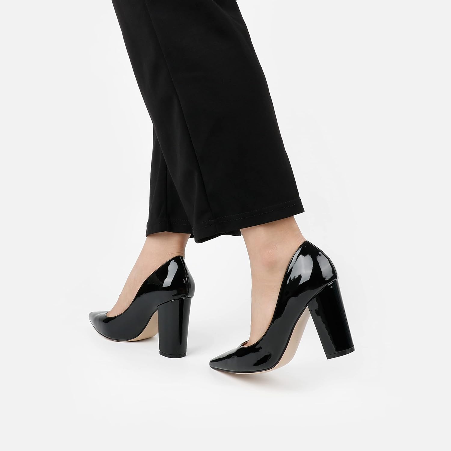 JOY IN LOVE Chunky Heels for Women High Block Heel Pointy Toe Dress Work Pumps - Image 8