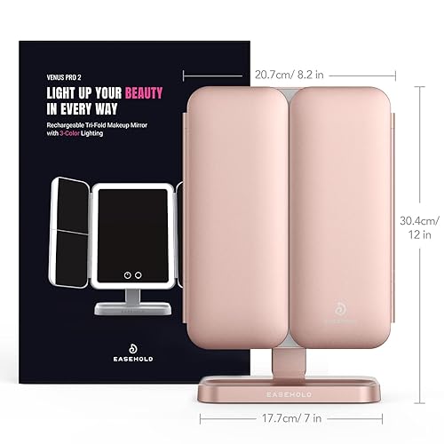 Miniatura 9 de EASEHOLD Espejo de tocador recargable con luces, 116 LEDs espejo de maquillaje, espejo de maquillaje iluminado de 3 colores, aumento 2X/3X/10X, 5000