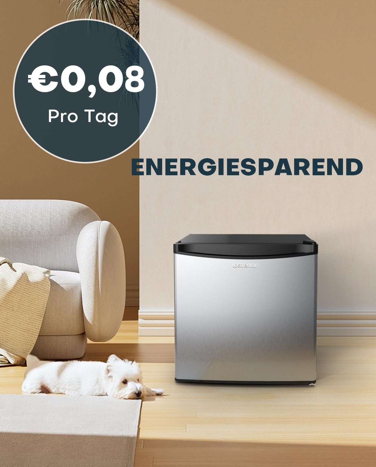 Upstreman Mini Kühlschrank 46L mit Eisfach, Temperaturregelung, Edelstahl