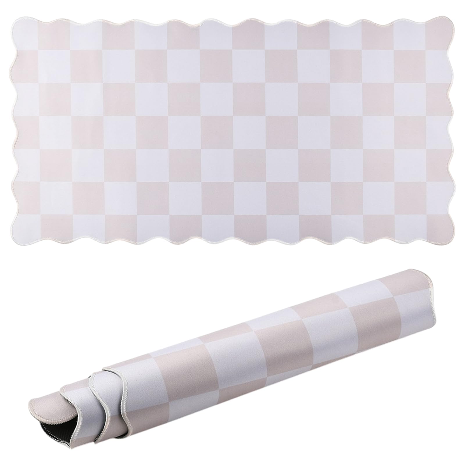 BEEFLYING Scalloped Computer Desk Mat Large Mouse Keyboard Pad 30.9*15.7 In